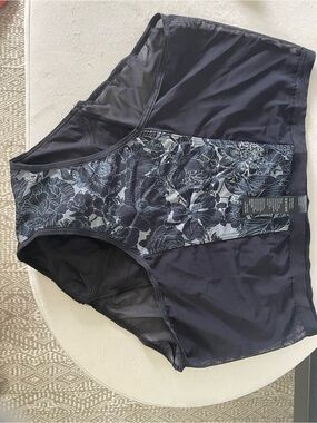 Thinx Black Floral-Panel Athletic Shorts